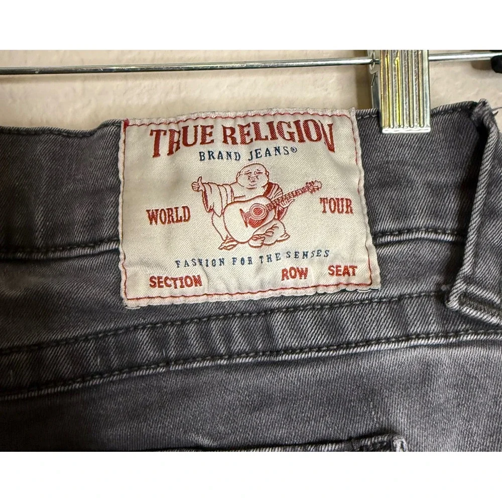 True Religion Mens 42 Geno Relaxed Slim Jeans Gray‎ Flap Pocket Horseshoe Denim